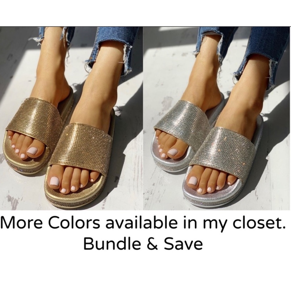 Rhinestone Glitter Slide Slip On Flatform Sandal - Picture 16 of 16